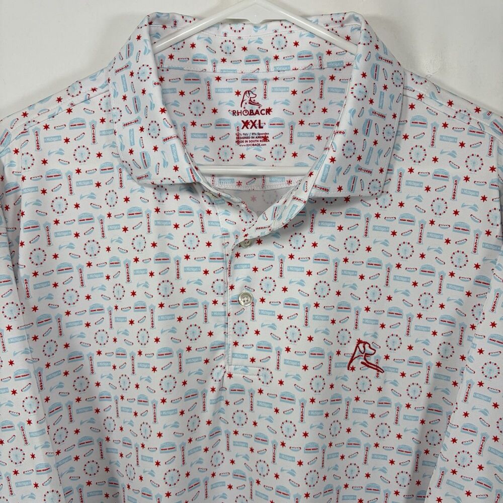 Rhoback The 312 Golf Performance Polo Shirt Mens 2XL XXL White Chicago AOP